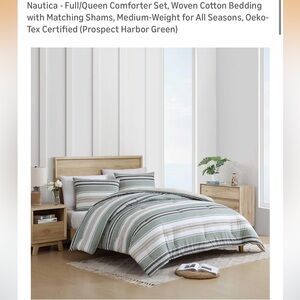 Nautica Striped Green and White Comforter Set with 2 pillow chams